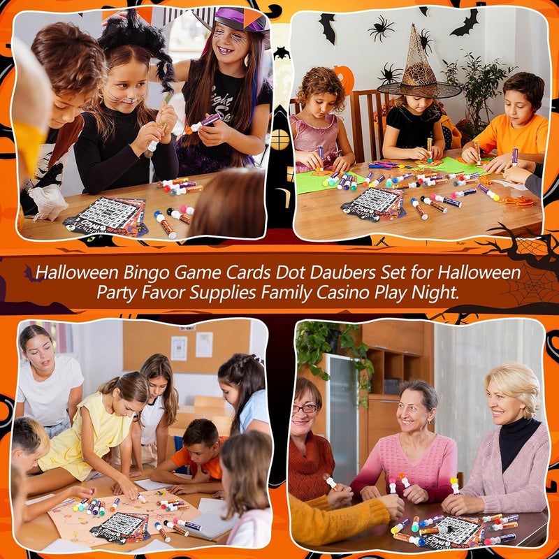 Eersida 192 Pack Halloween Bingo Game and 0.5 oz Dot Daubers Set Includes 144 Bingo Cards and 48 Dot Markers Game Supplies set for Halloween Gifts Party Favor Supplies Family Casino Play Night - Image 5